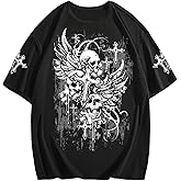 SHENHE Men's Gothic Graphic Tops Y2K Cross Print Short Sleeve Crewneck Rave Tops Christian Tshirt
