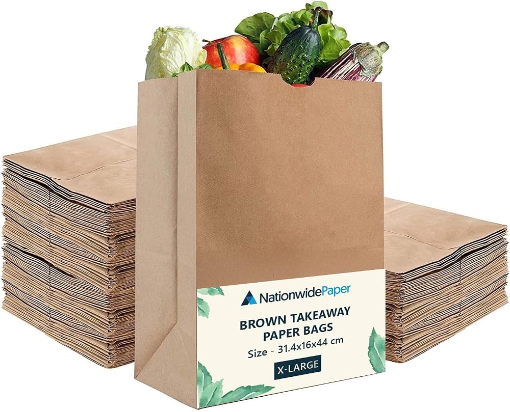 Nationwide Paper 100 Eco-friendly X-Large Kraft Paper Lunch Bags 31.4x16x44cm