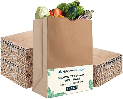 Nationwide Paper 100 Eco-friendly X-Large Kraft Paper Lunch Bags 31.4x16x44cm
