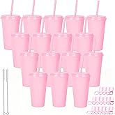 Alohastarttg Plastic Cups Reusable, 24 Oz Tumblers with Lids and Straws, Reusable Drink Cups in Bulk, for Travel and Iced Coffee,Cold Drink, 16 Pack (16, Pink)