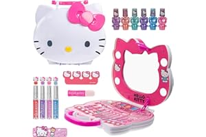 Hello Kitty Face Light-Up Makeup Vanity Set for Girls, Includes Nail, Eye and Lip Accessories, Perfect Birthday and Holiday Gift, AA Batteries Not Included, Ages 3+ by Townley Girl