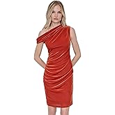 DKNY Women's One Side Off The Shoulder Asymmetric Neck Ruched Bodice Bodycon Mini Dress