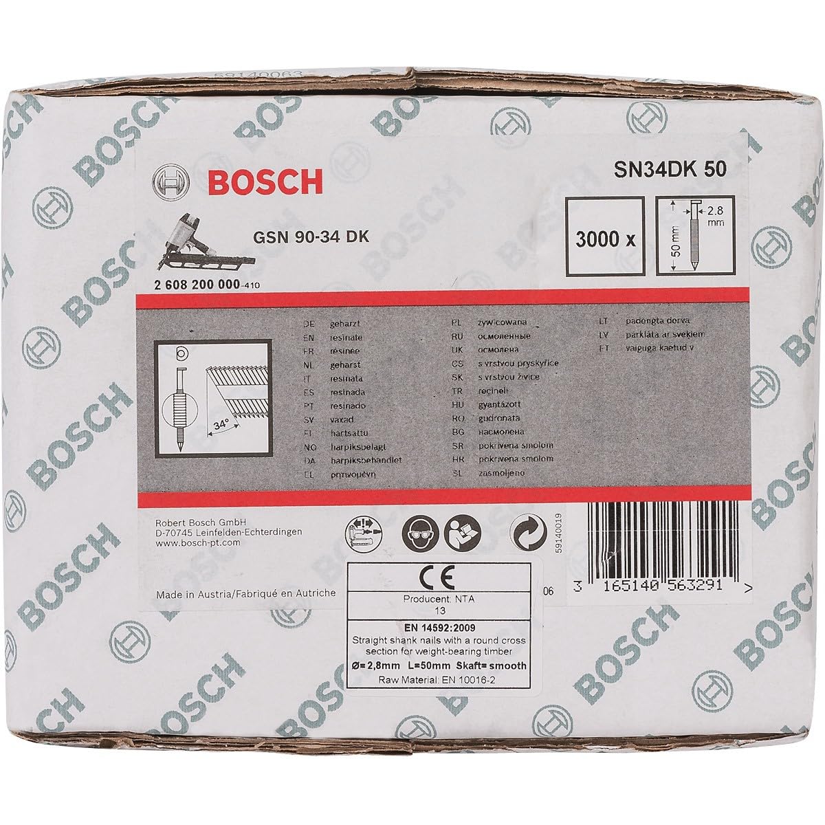 Bosch 2608200000 2.8 x 50 mm Clipped Head Strip Nail