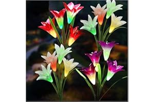 TONULAX Solar Lights Outdoor - Upgradedr Garden Light, Multi-Color Changing Lily Solar Flower Lights for Patio,Yard Decoration, Bigger Flower and Wider Panel (4 Pack,Red, 2 Purple, White)