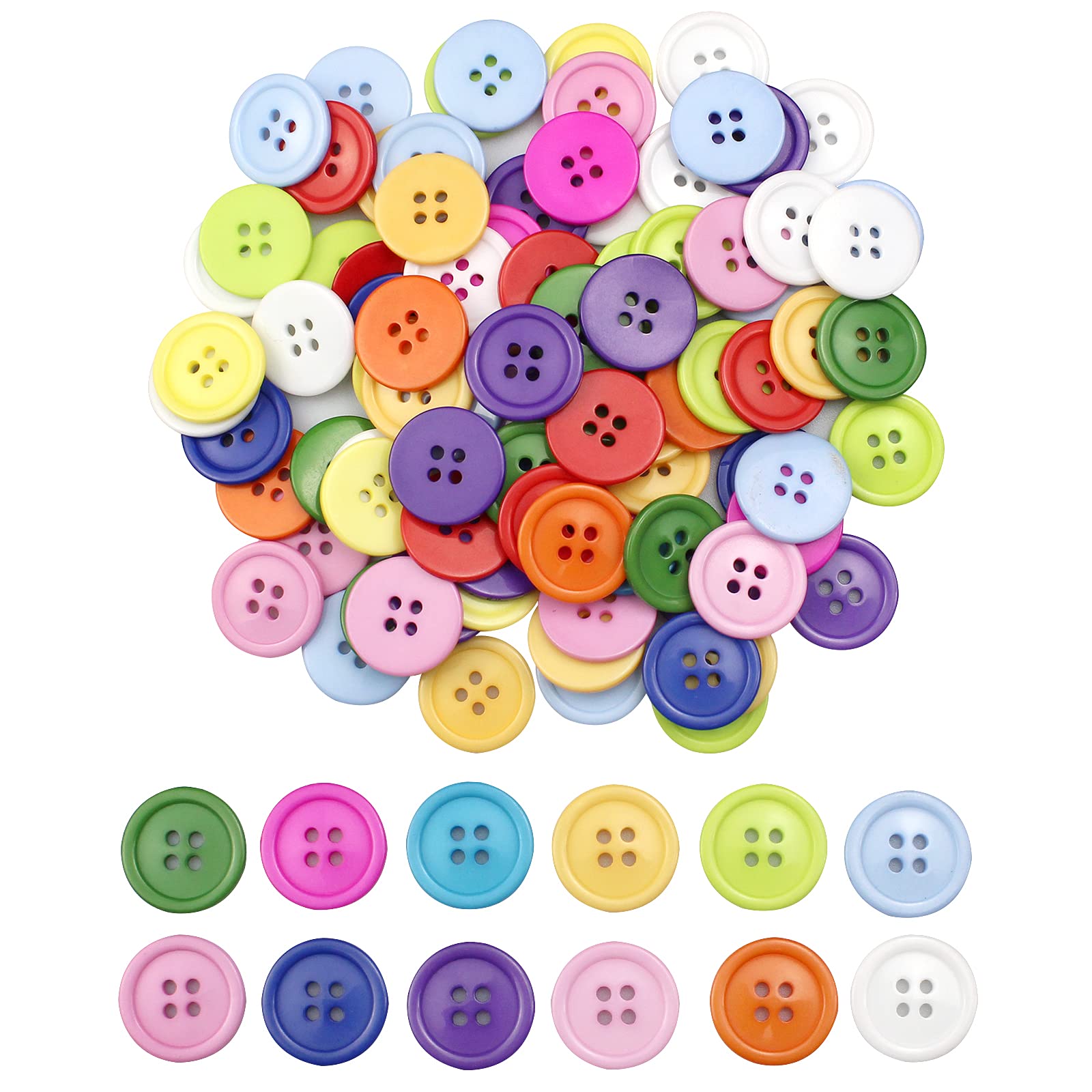 milaosk 100 Pieces Resin Buttons Round Multi-Coloured 4 Holes Buttons for Clothes Sewing Craft Ornaments and DIY Handmade Ornament 20 mm - Number of Colours is Random