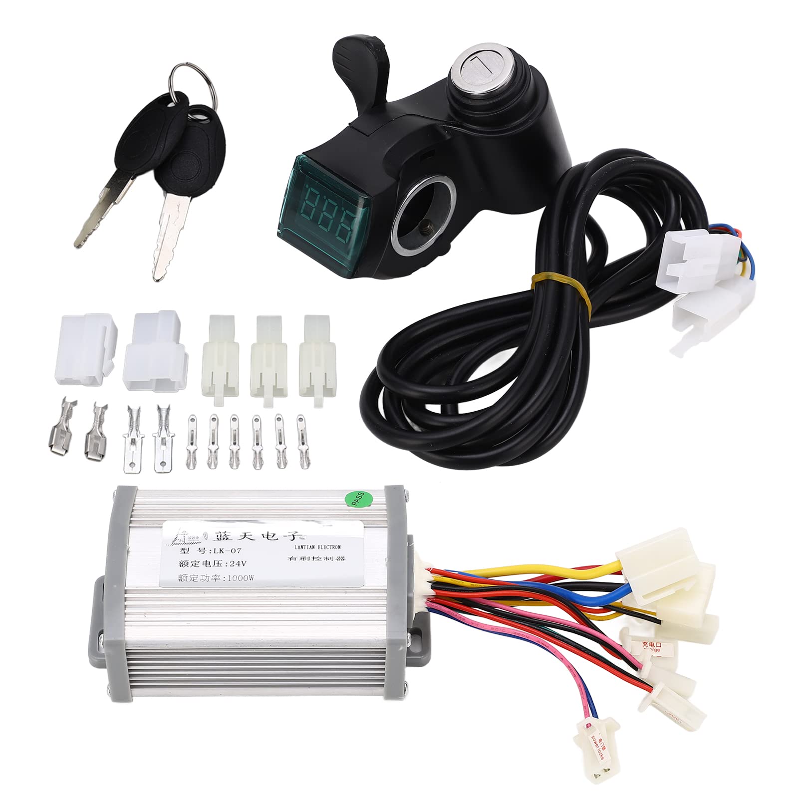 Socobeta 24V 1000W Electric Motor Speed Controller Set, Motor Brush Controller Thumb Throttle Set Electric Bike Bicycle Scooter Accessories