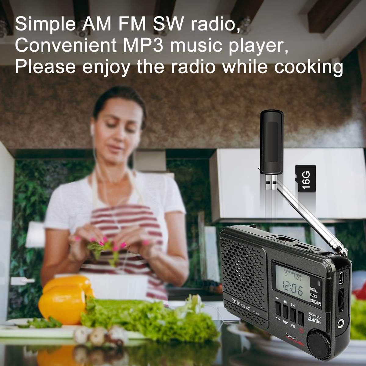Retekess TR601 Portable Shortwave Radios with Best Reception, AM FM Radio Battery Operated, DSP Radio MP3 Player Support TF and USB Port (Black): Home Audio & Theater