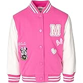 Disney Minnie Mouse Frozen Lilo & Stitch Moana Girls Varsity Bomber Jacket Toddler to Big Kid Sizes (2T - 14-16)