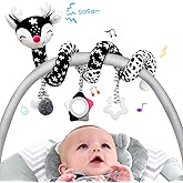 Car Seat Toys for Babies 0-6 Months, Baby Carseat Toys Hanging Black and White High Contrast Toy for Baby Spiral Activity Plu