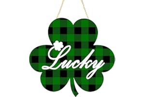 DUNFIRE St. Patrick's Day Decor, Wooden Shamrock Hanging Sign, Buffalo Plaid Farmhouse Door or Wall Decoration