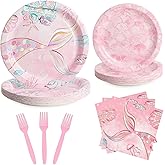 UVTQSSP 96 Pcs Party Plates, Pink Mermaid Paper Plates and Napkins Party Supplies for Birthday Baby Shower Picnic, Dessert Plates, Disposable Tableware Sets Serve for 24 Guests