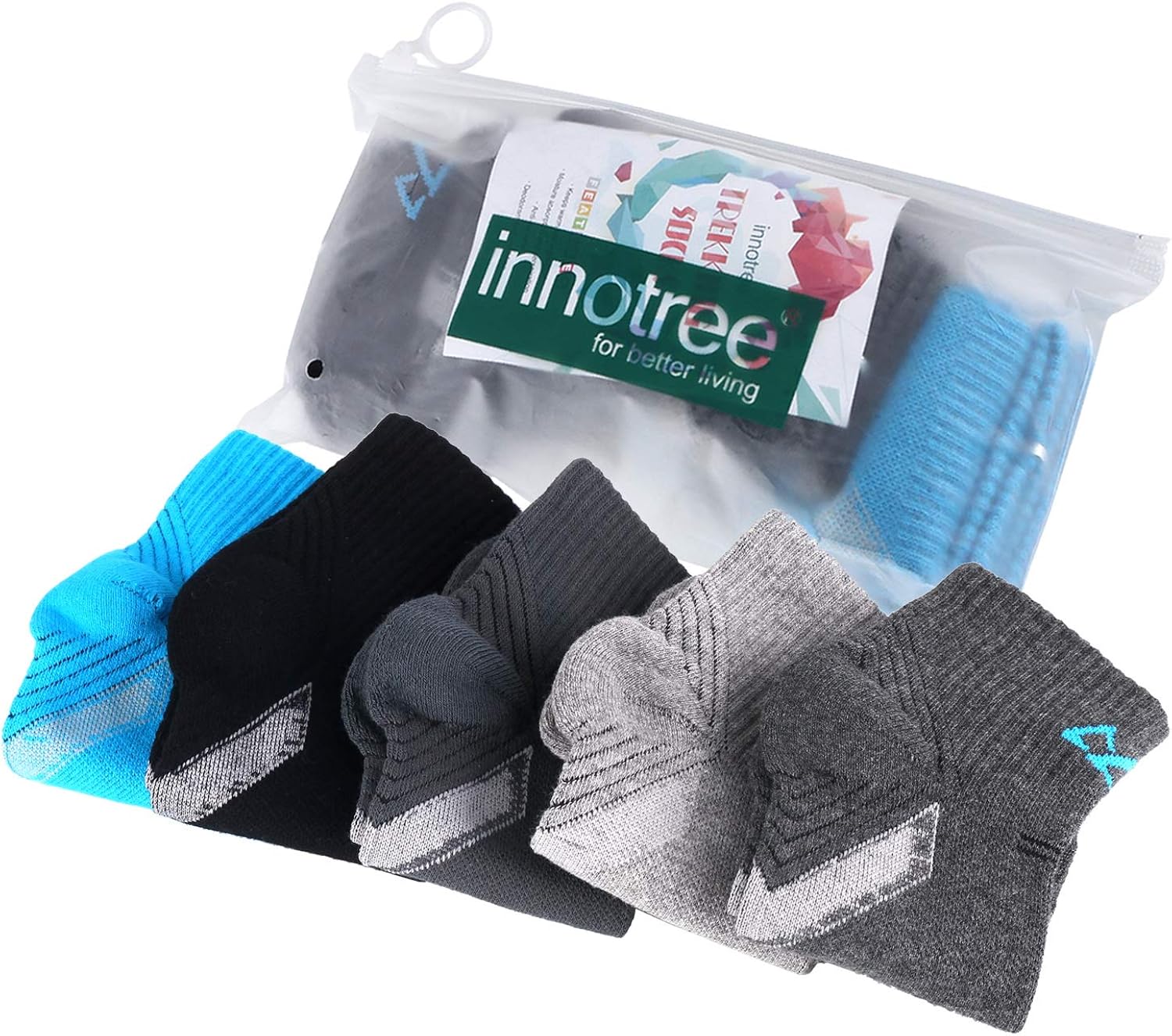 innotree 5 Pack Men's Cushioned Hiking Walking Running Socks,Moisture Wicking Blister Resist Multi Performance Padded Quarter Crew Ankle Athletic Socks Outdoor Trekking: Clothing