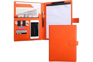 BIYAMI 12.8 * 9.6 inch Portfolio Case Business Padfolio, Smart Phone is Usable in Document Organizer, Conference File Folder with A4/Letter Size Clipboard and Notepad - Orange