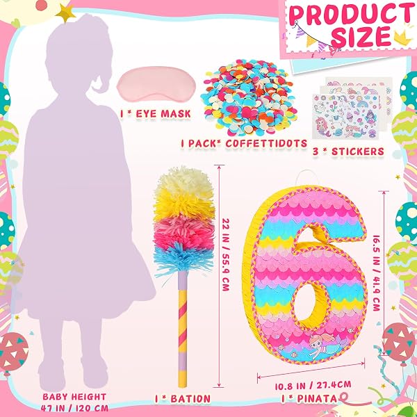 NUMBER 5 PINATA FOR BIRTHDAY PARTY DECORATIONS, UNICORN MERMAID THEME PINK PIÑATA GAMES TOY (5TH)