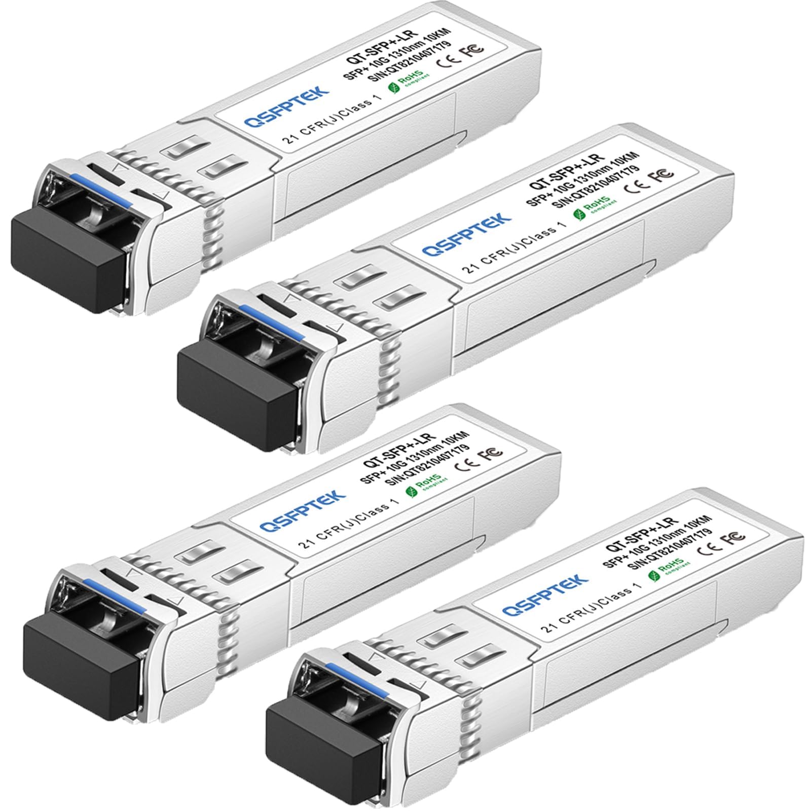 QSFPTEK 4Pack 10G-LR 10km SFP+ Module 10GBASE-LR 1310nm 10km DDM LC 10gb SFP+ Transceiver for Cisco SFP-10G-LR, Ubiquiti UF-SM-10G, Mikrotik, Netgear, Zyxel, Qnap NAS, D-Link, and Other Open Switches