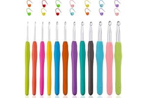 Vodiye 26Pcs Crochet Hooks - Ergonomic Soft Grip Crochet Hook Set for Ultimate Comfort and Control with Stitch Markers - Perf