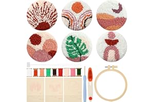 KHZSPP 6PCS Punch Needle Coasters Kit,Simple Punch Needle Embroidery Kit for Beginners Including Patterns Tools Yarns Hoop In