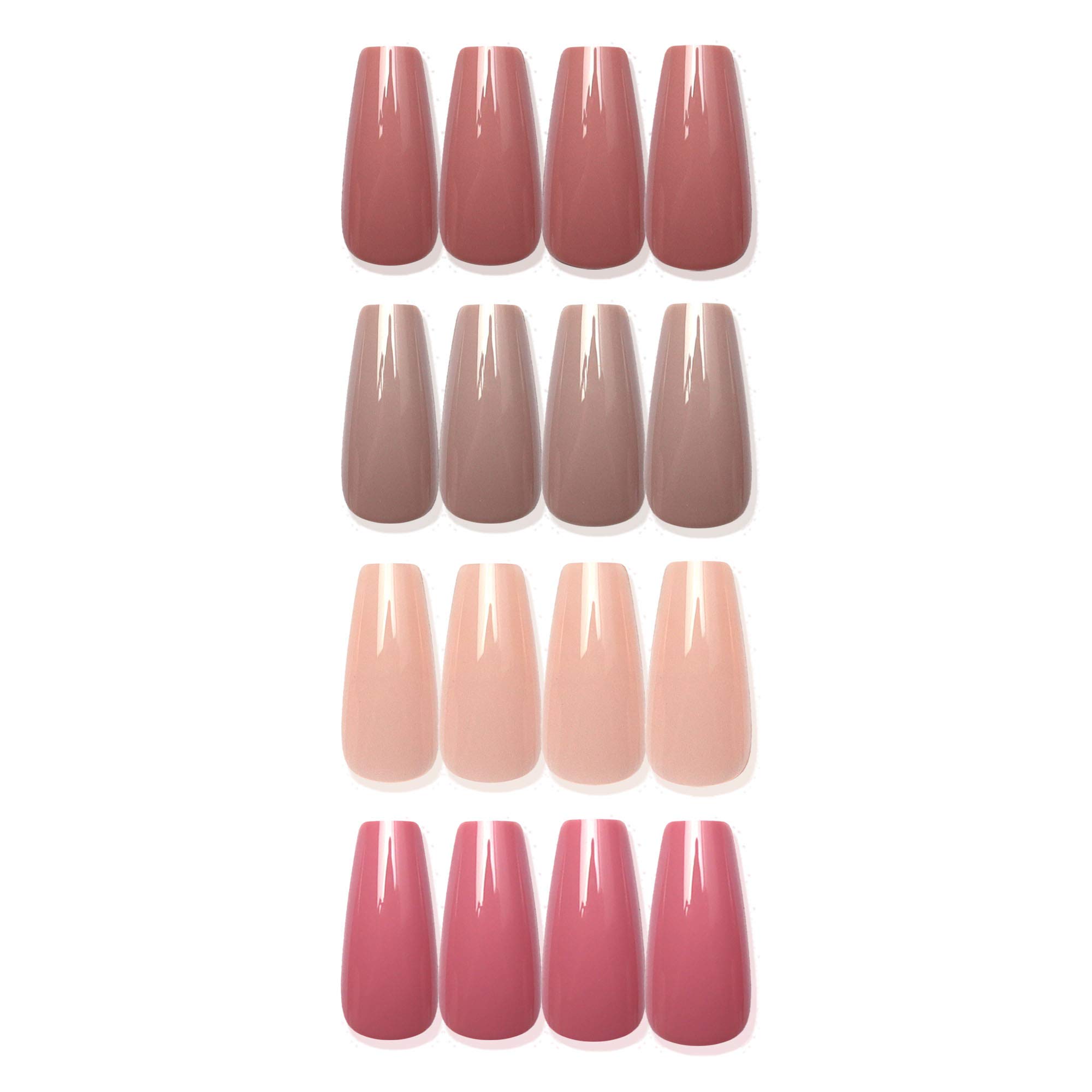 Laza 96 Pcs Colorful Fake Nails 4 Pack Long Ballet Ballerina Coffin Lotus Pink Nude Champagne Full Cover Long UV Coat Artificial Acrylic Nails - Lotus Cinnamon