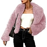 Tankaneo Womens Faux Fur Jacket Cropped Winter Fall Shaggy Coats Long Sleeve Fluffy Short Coat Fuzzy Outerwear