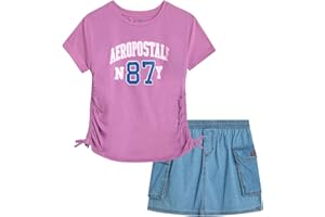 AEROPOSTALE Girls' Skort Set - 2 Piece Jersey Graphic Tee and Twill Cargo Scooter Skorts - Summer Outfit for Girls (7-16)