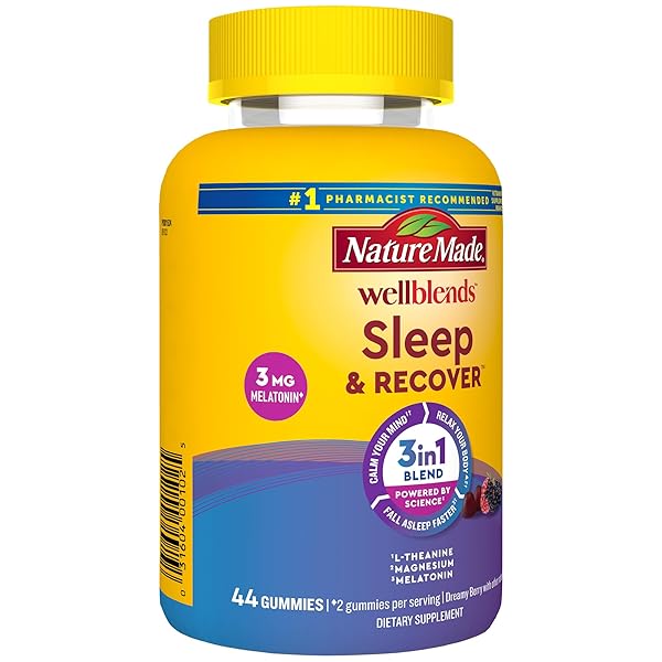 NATURE MADE WELLBLENDS SLEEP AND RECOVER, SLEEP AID WITH MELATONIN 3MG TO SUPPORT RESTFUL SLEEP, PLUS L THEANINE 200MG AND MAGNESIUM CITRATE, 44 GUMMIES