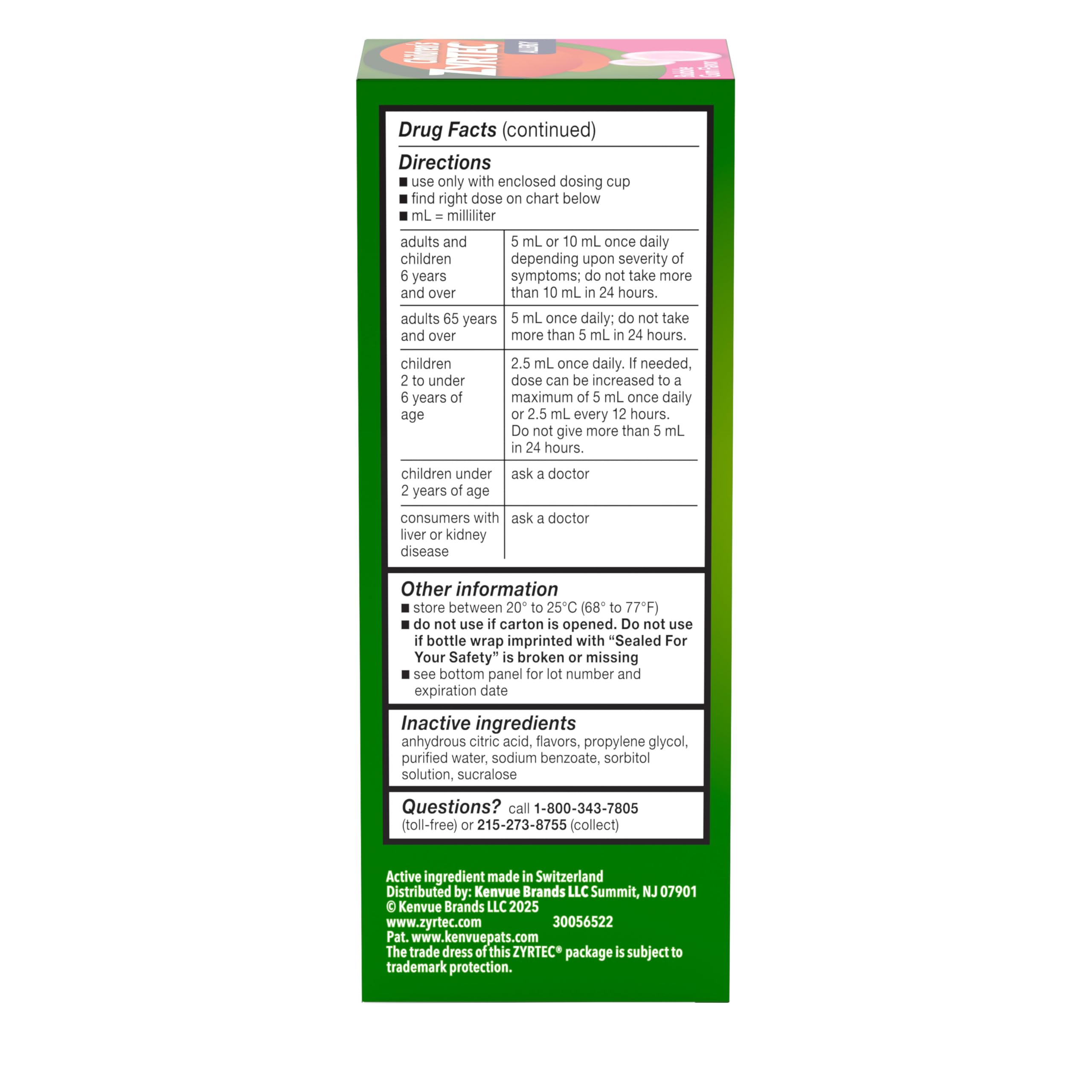 Children's Zyrtec 24 Hour Allergy Relief Syrup, Cetirizine Hydrochloride Antihistamine, Allergy Medicine for Indoor & Outdoor Allergy Relief, Dye- & Sugar-Free, Bubble Gum, 4 fl. oz