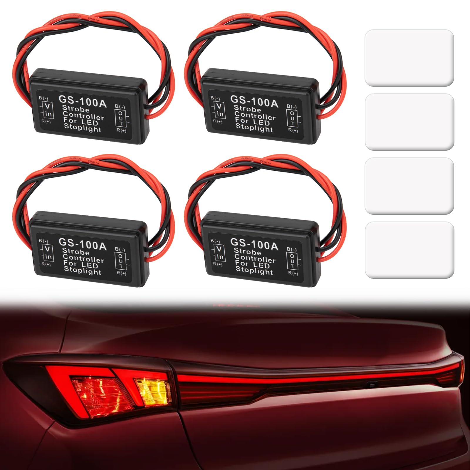 Photo 1 of ecocstm 4 PCS GS-100A Brake Light Flasher Strobe, 12V-24V Brake Light Tail Stop Light Flash Strobe, LED Flash Module Flash Strobe Controller for Motorcycles Cars Trucks Brake Light Tail Stop Light