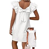 Falechay Womens Summer Dresses Bow Tie Back Sundresses for Women Ruffle Short Sleeve Dress Casual Cute Sundress with Pockets