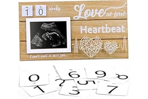 Ultrasound Picture Frames - Wooden Sonogram Picture Frame with Weekly Milestone Cards, Gender Reveal Keepsake for New Parents