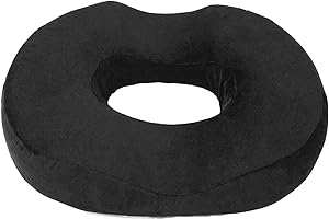 LEXIA Donut Pillow Seat Cushion Orthopedic Design| Tailbone & Coccyx Memory Foam Pillow | Relieve Pain and Pressure for Hemorrhoid, Pregnancy Post Natal, Surgery, Sciatica (Black)