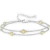 LOUISA SECRET Birthstone Bracelets for Women, 925 Sterling Silver Charm Link Double Strand Bracelet, Birthday Anniversary Christmas Jewelry Gifts for Wife Girlfriend Mother her…