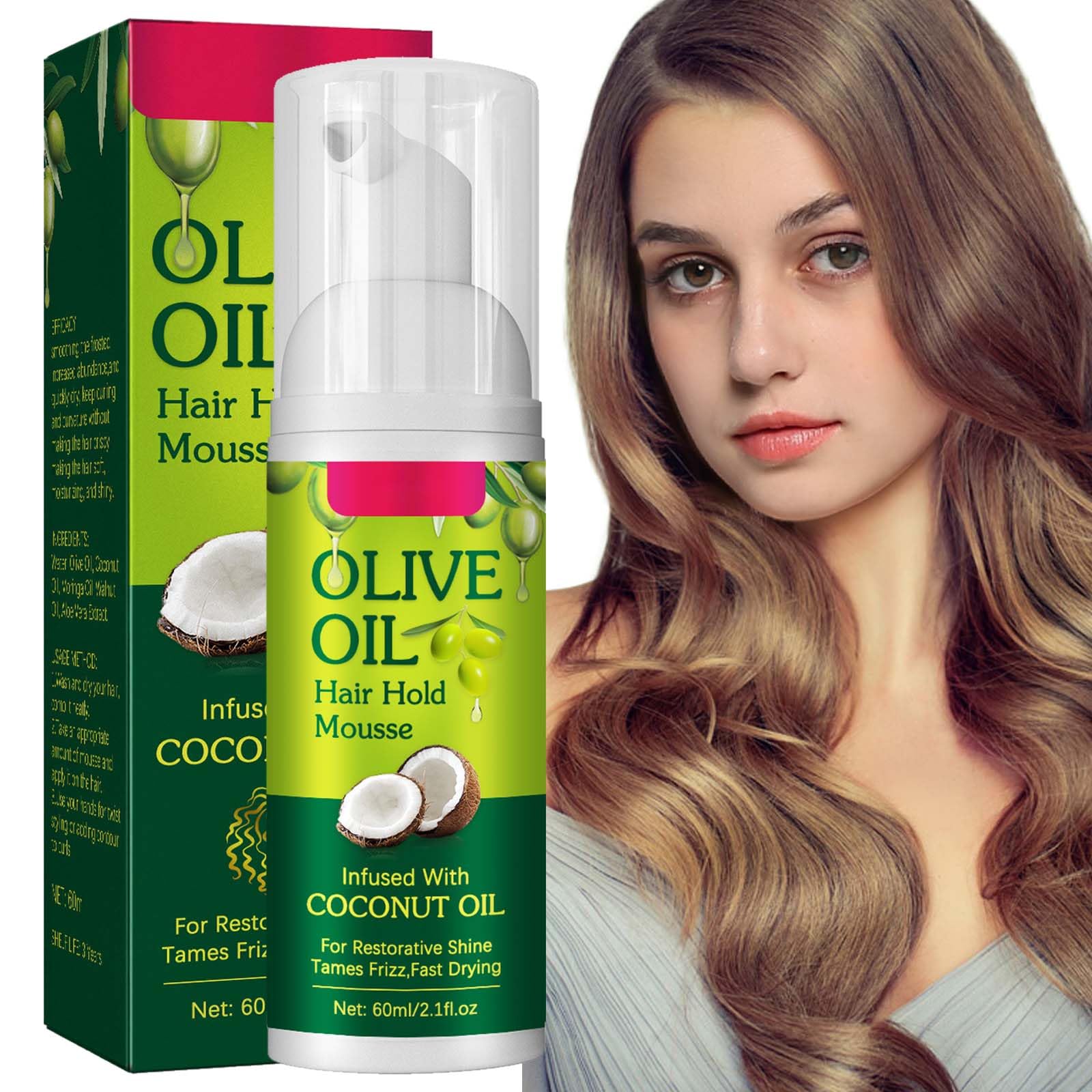 Olive Oil Styling Mousse, Curl Cream for Curly Hair, Hair Styling Curling Mousse, Long-Lasting Hold, Travel Size Hair Foam, Multi-Purpose Hair Fluffy Cream