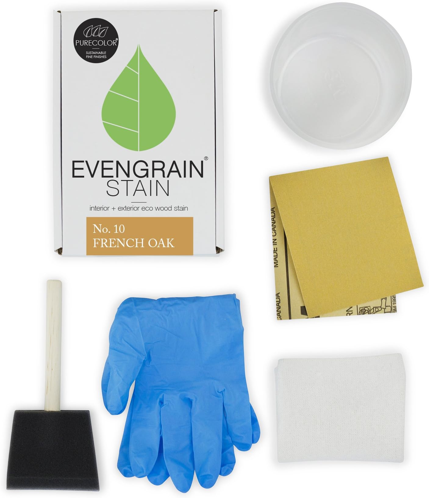 PureColor Eco-Friendly Water Based Wood Stain with Finishing Kit, 1 Quart, 5 Piece Kit, French Oak