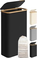 SONGMICS 65L Slim Laundry Basket with Lid Oxford Fabric Bamboo Handles LCB506B01 view 1