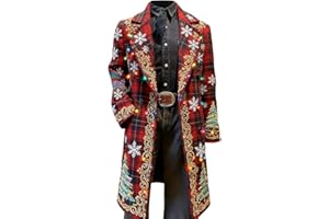 HJINGSUN Christmas Blazer Men Vintage Corduroy Long Suits Jacket Casual Button Up Trench Coat Xmas Holiday Party Overcoat