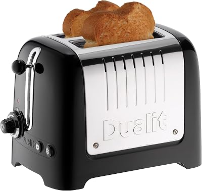 Dualit 2 Slice Lite Toaster Polished Black 36mm Slots Bagel Defrost