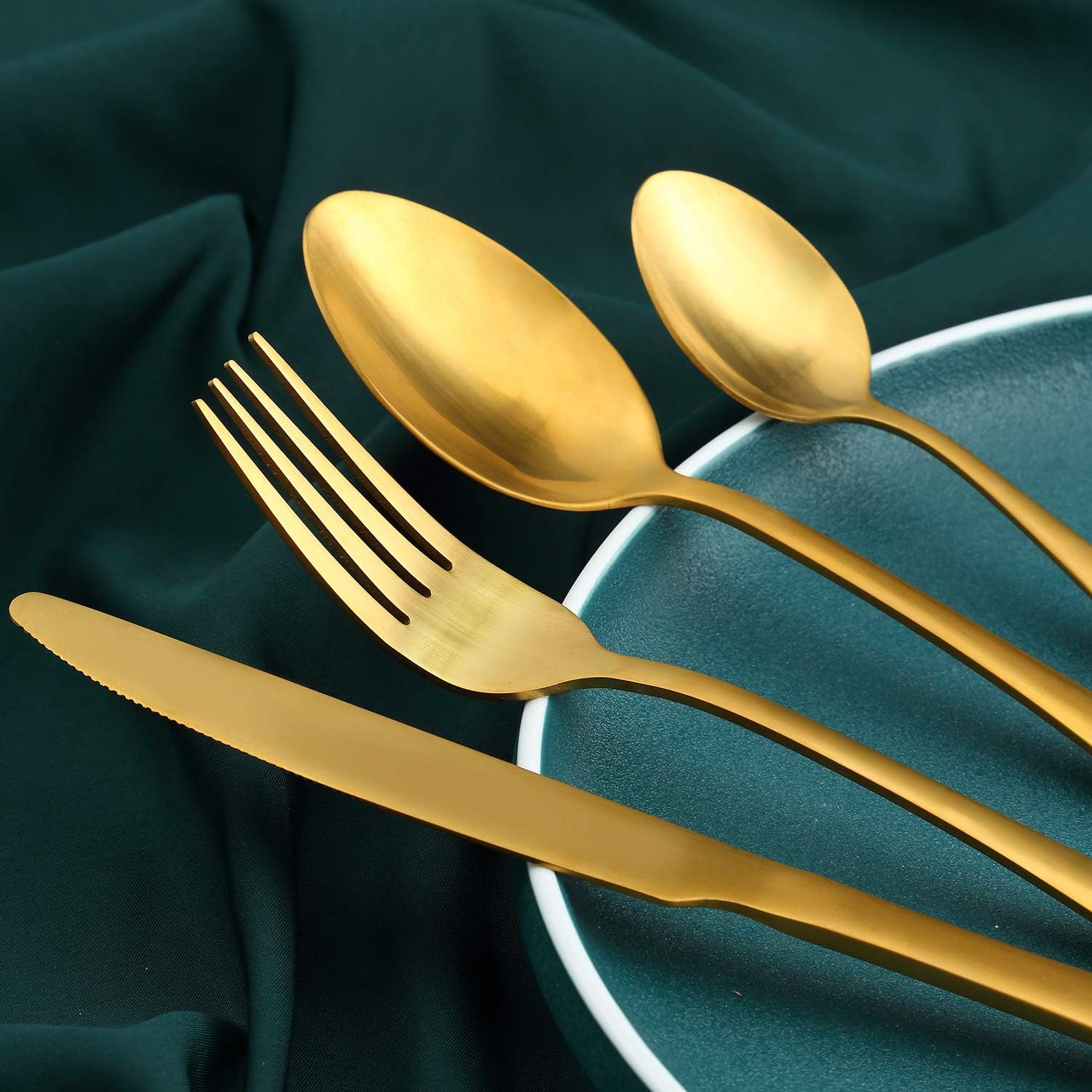 Cutlery Set, BEWOS 16-Piece Stainless Steel Matt Gold Flatware Set - Image 4