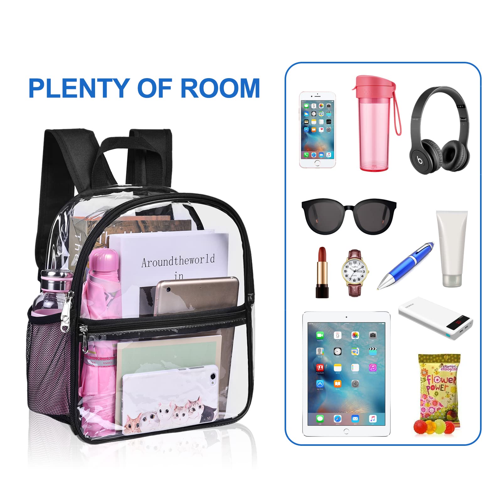 USPECLARE Clear Backpack for Stadium Approved 12×6×12, Water proof Clear Bag for Stadium Events and Concert Work Sport Event
