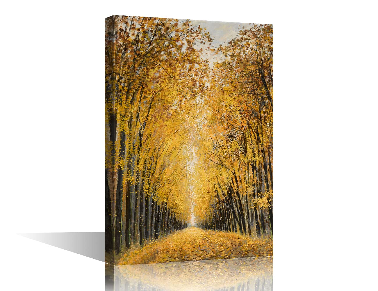 Canvs Wall Art Oil Painting Framed Yellow Falling Autumn Leaves Artwork Landscape Canvas Print for Living Room Bedroom Home Decorations Wall Decor Large 8x12inch (20x30cm) — image 1