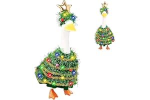 FROKLIC Christmas Porch Goose Outfits,2 Pcs/Set Christmas Tree Dress and Shining Star Shape Hat Goose Clothes for 23" Outdoor Statue,Xmas Goose Costume for Patio Lawn Garden Yard Decoration
