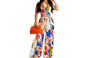 SEXYCHERRY Elegant 2 Piece Sets for Women Sexy Printing Crop Top Long Straight Pants Vacation Outfits Beach