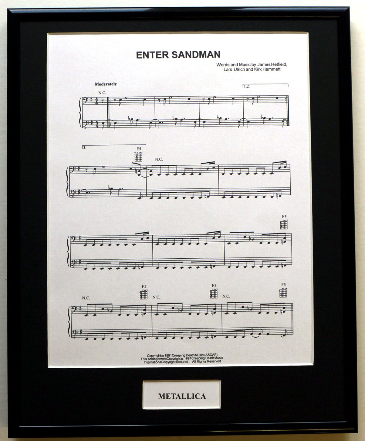 METALLICA/FRAMED SONGSHEET/ENTER SANDMAN (Can be personalised)