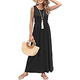 MISFAY Womens Summer Sleeveless Maxi Dress Loose Plain Casual Long Dress with Pockets