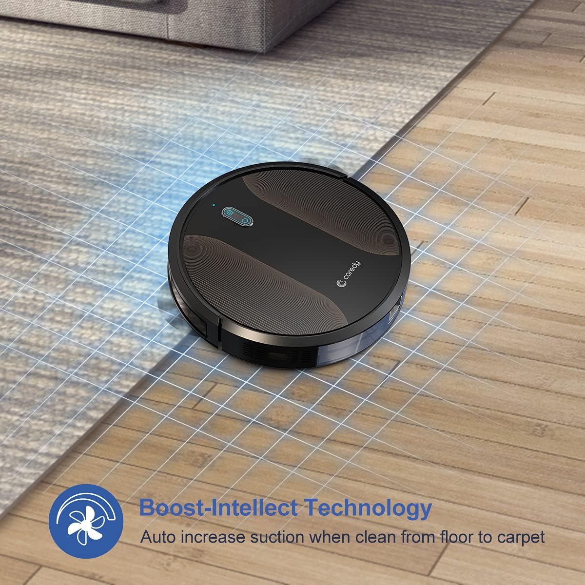 Coredy R580 Robot Vacuum Cleaner, Wi-Fi, App Controls, Work with Alexa, Sweep and Mop, 2000pa Strong Suction, Virtual Boundary Supported, Slim, Quiet Robotic Vacuum Cleaner Cleans Hard Floor to Carpet -