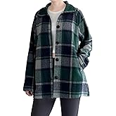 FTCayanz Women's Flannel Shacket Plaid Jacket Button Down Long Sleeve Shirts Casual Coats with Pockets