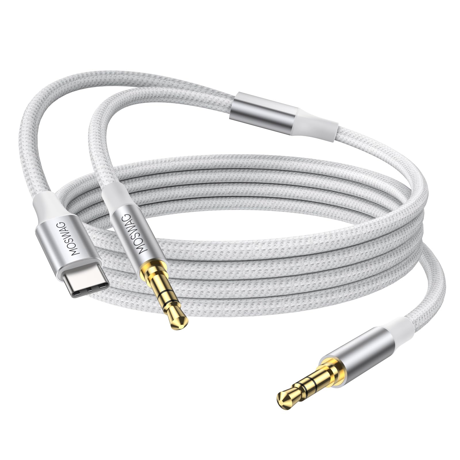 MOSWAG 2-in-1 USB-C & 3.5mm to 3.5mm Audio Cable, Nylon Braided Aux Cord for Car, Headphones, Speakers, iPhone 16/15, Samsung S25/S24