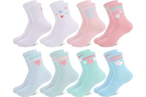 scenicamp 8 Pairs Kids Crew Socks Cotton Girls Socks School Sports Socks Soft Athletic Sock Comfortable Stretchy Sock