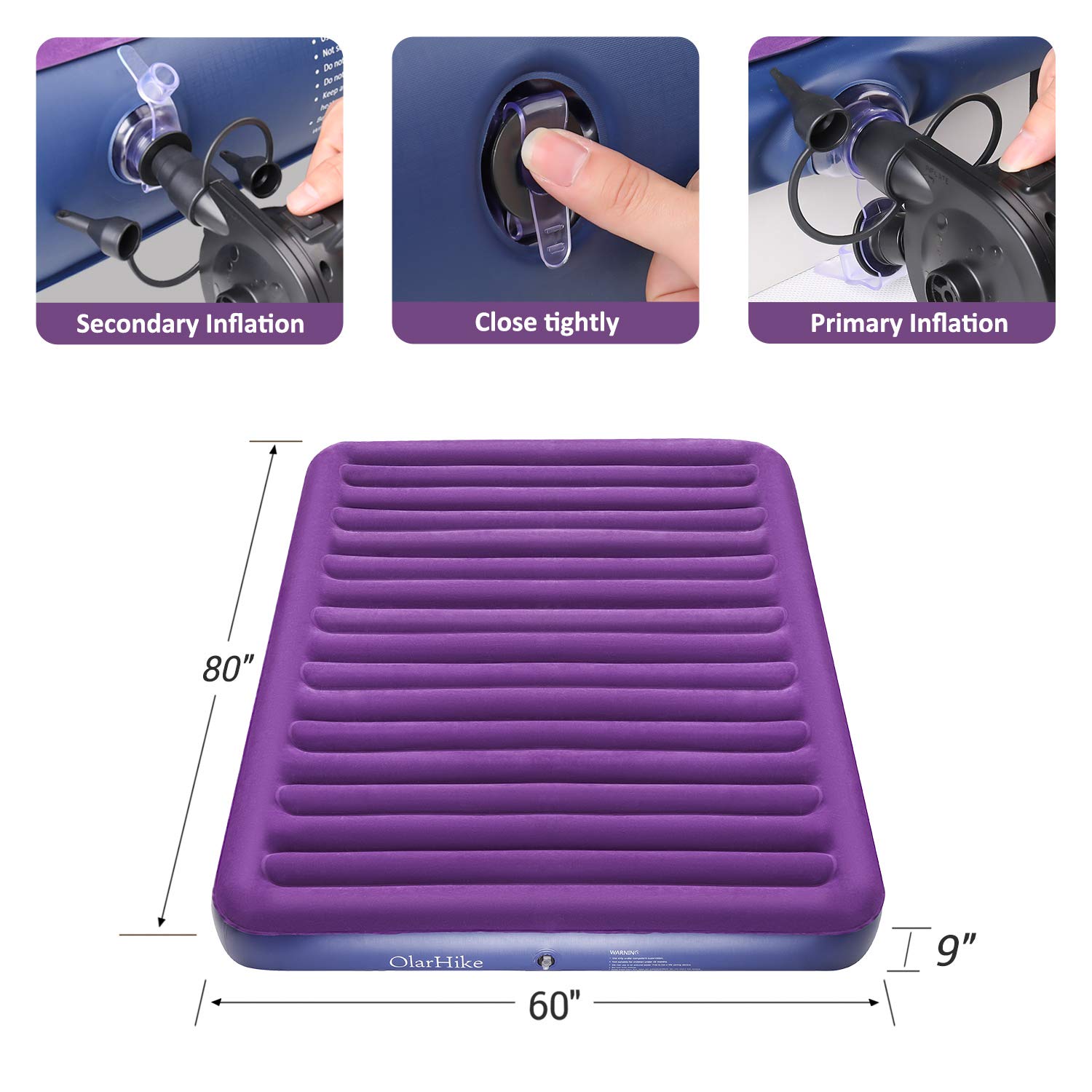 OlarHike Queen Air Mattress, Inflatable Single High Airbed for Guests