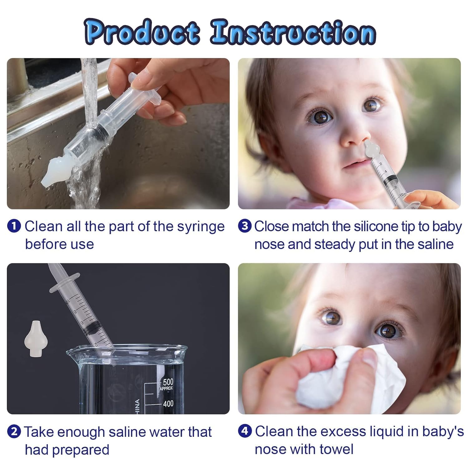 Nasal Syringe for Baby - 4PCS - Safe Silicon Baby Nasal Aspirator Qucik Syringe Nose Cleaner Rinsing Tool for Baby/Infant/Kid