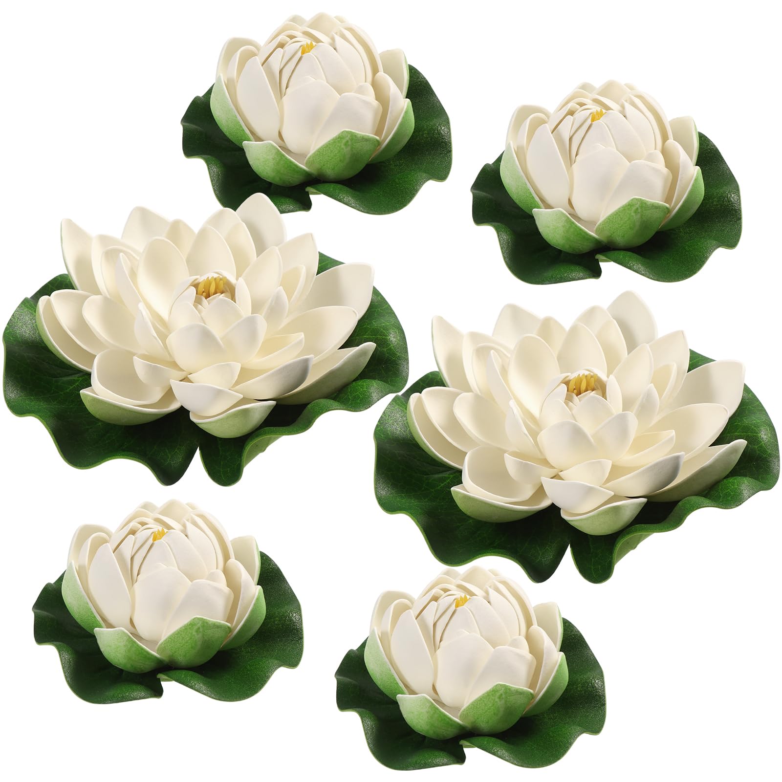 6pcs 7 Inch Artificial Floating Foam Lotus Flowers for Pool, Water Lily Pads, White, Pond Lily Decor for Pond Pool Decoration